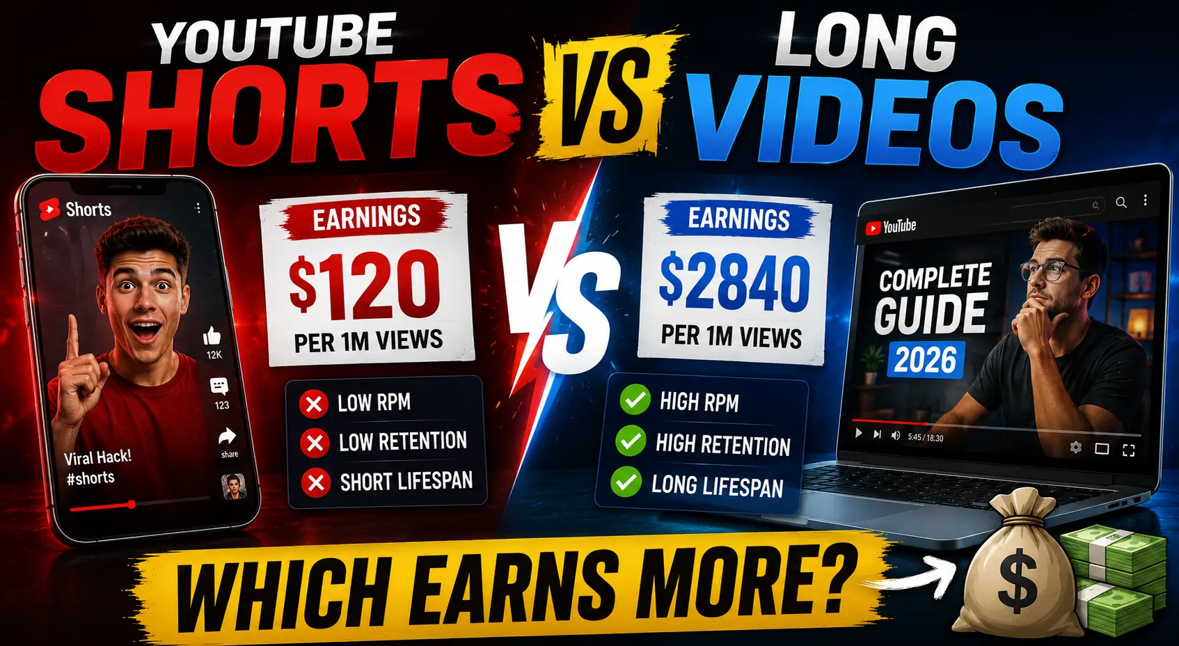 YouTube Shorts vs Long Videos Which Earns More in 2026?