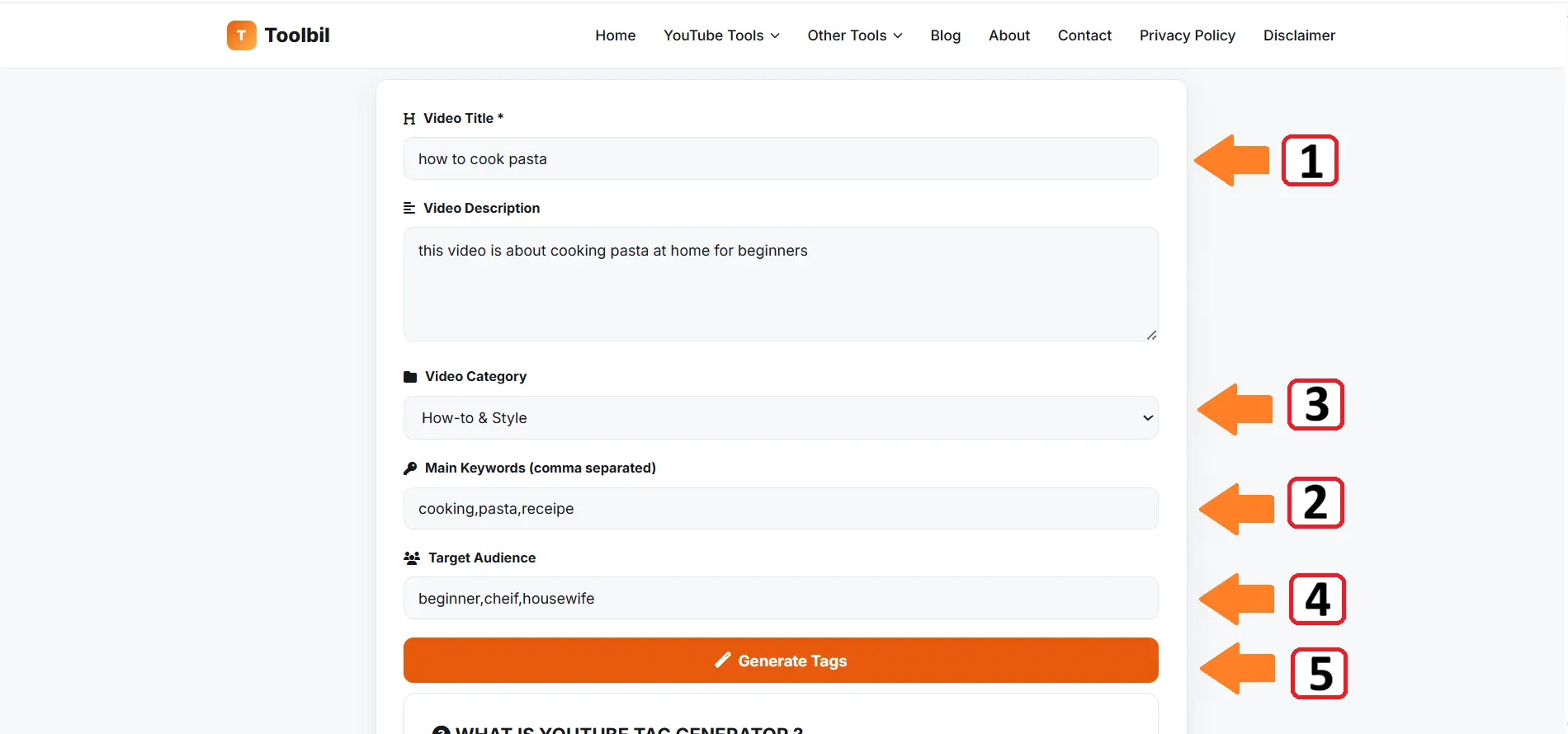 enter video information in YouTube Tag Generator