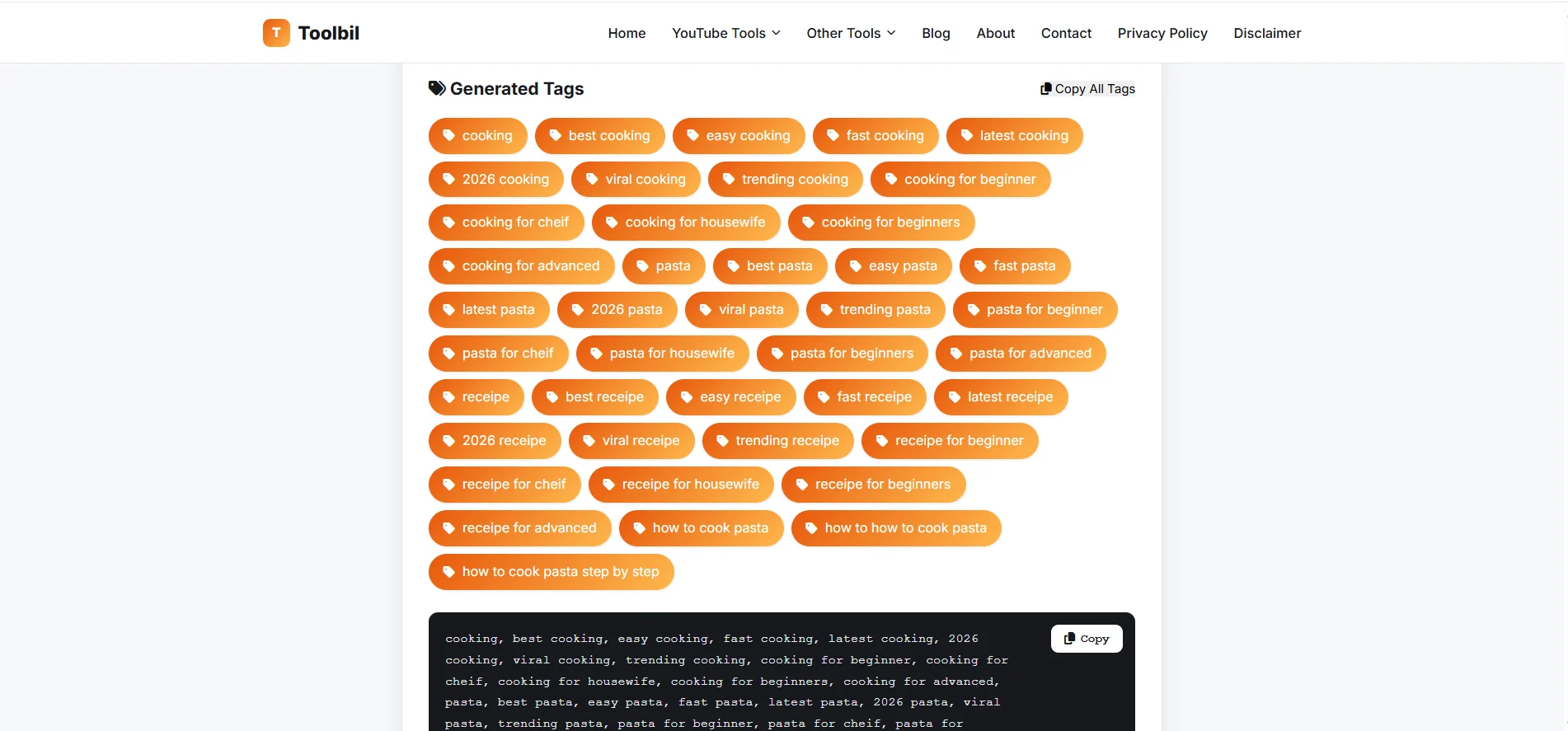 Generated Tags for given video information